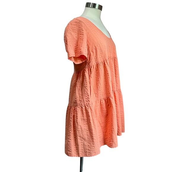 A New Day Coral Peach Waffle Knit Baby Doll Dress With Pockets Size Small - Picture 2 of 6